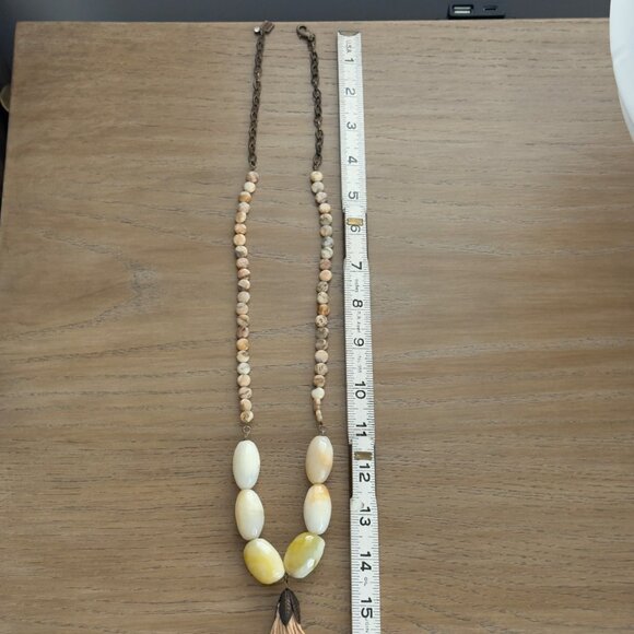 John Wind Beaded Necklace With Ombre Tassel Yellow Cream Stone Beads - Picture 13 of 16